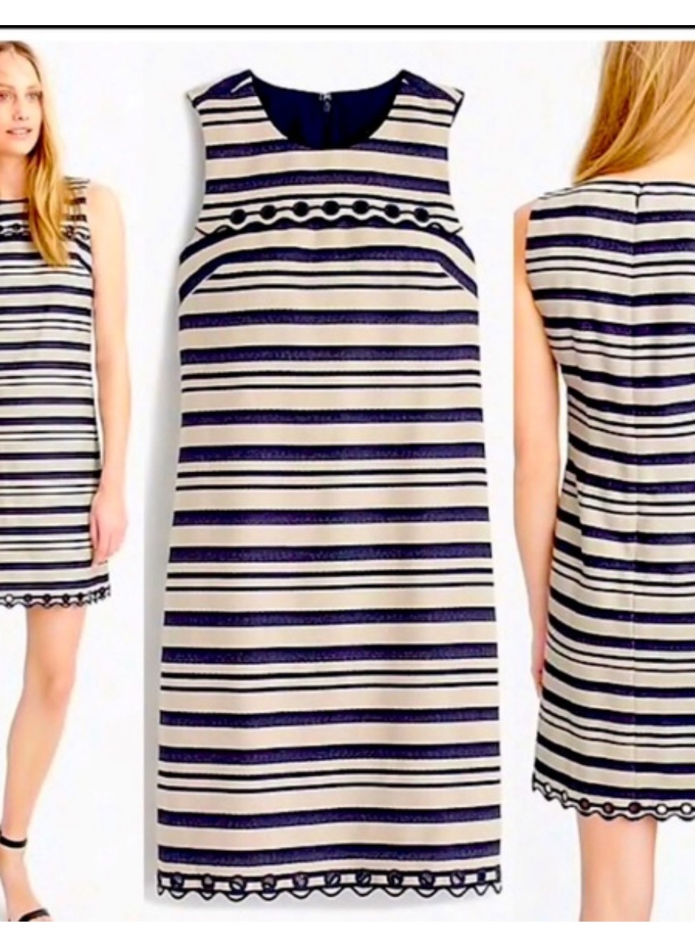 J. Crew Dresses JCrew Striped Scalloped Shift Dress Grommets ...